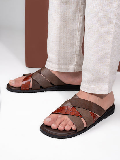 Alberto Torresi 272 Trendy Non Stitched Strap Leather Slippers