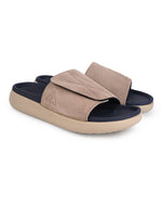 Savio Beige Comfort Slides for Men - Adjustable Velcro Strap Slippers for Casual & Everyday Wear