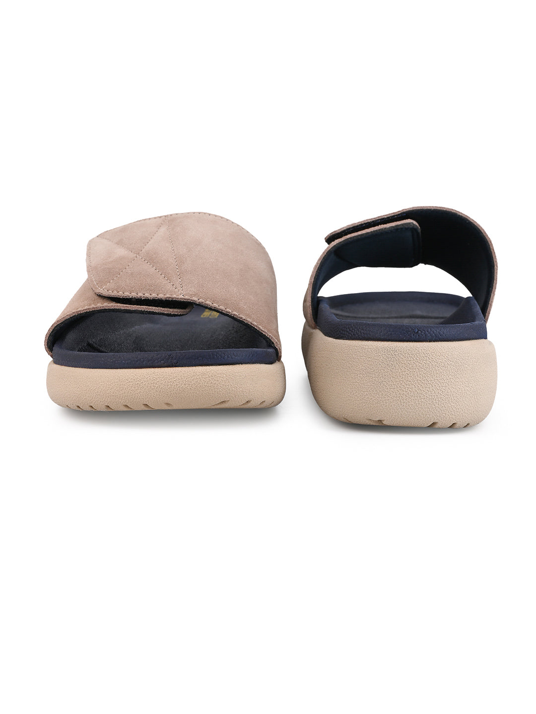 ALBERTO TORRESI Men Beige Suede Leather Adjustable Velcro Strap Comfort Slides