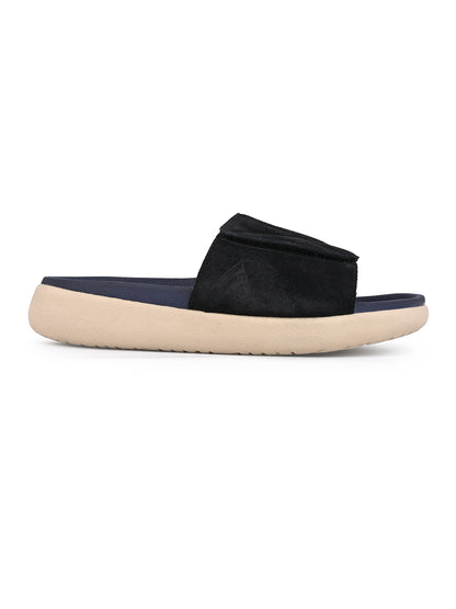 ALBERTO TORRESI Men Black Suede Leather Adjustable Velcro Strap Comfort Slides