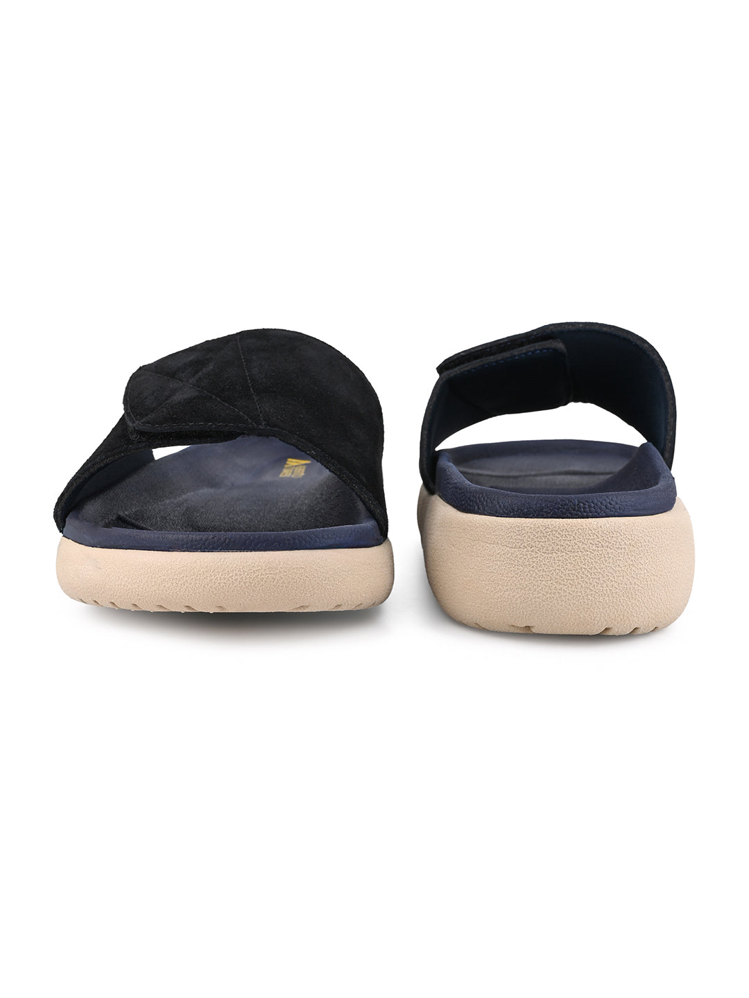 ALBERTO TORRESI Men Black Suede Leather Adjustable Velcro Strap Comfort Slides