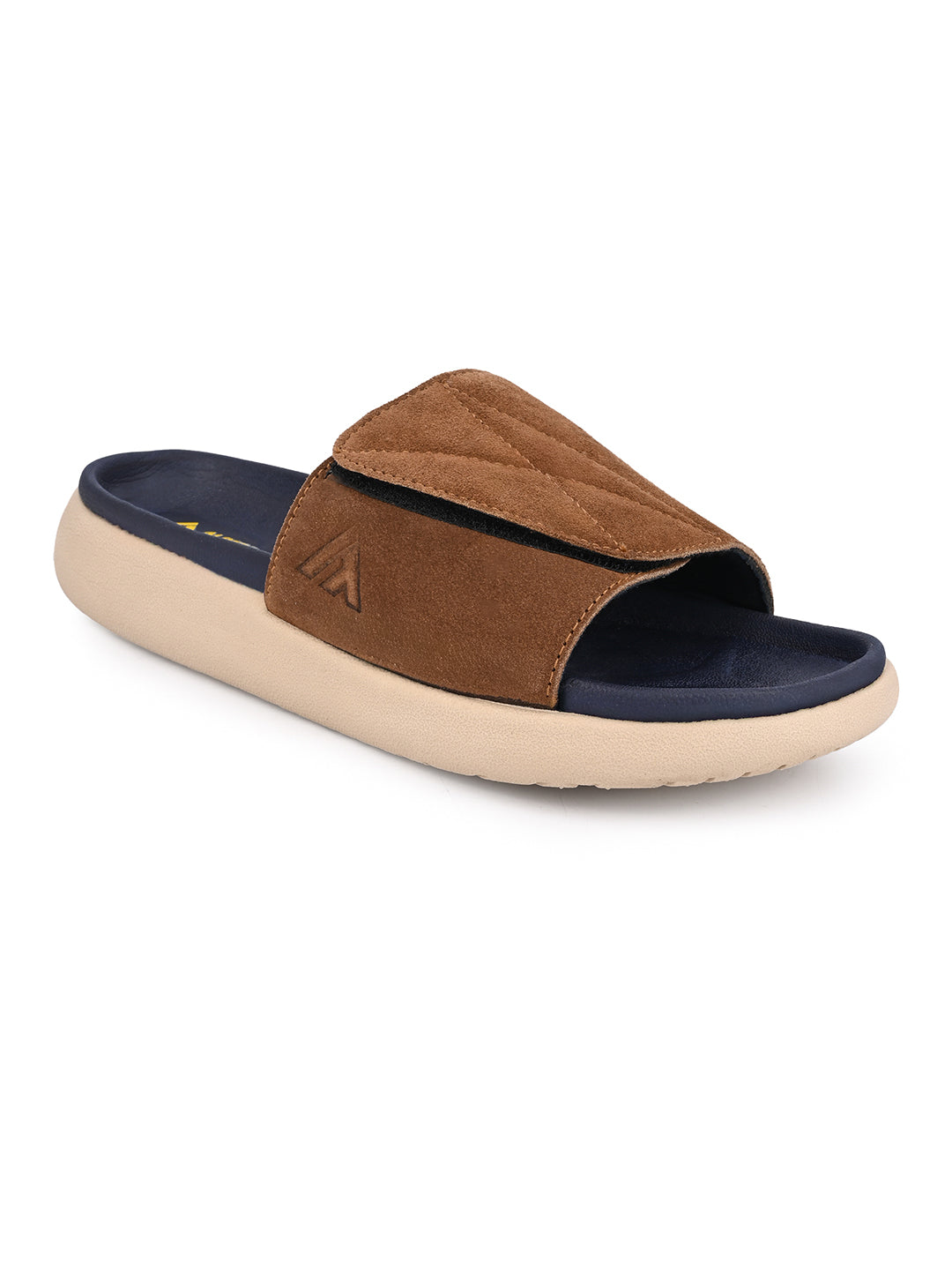 ALBERTO TORRESI Men Tan Suede Leather Adjustable Velcro Strap Comfort Slides
