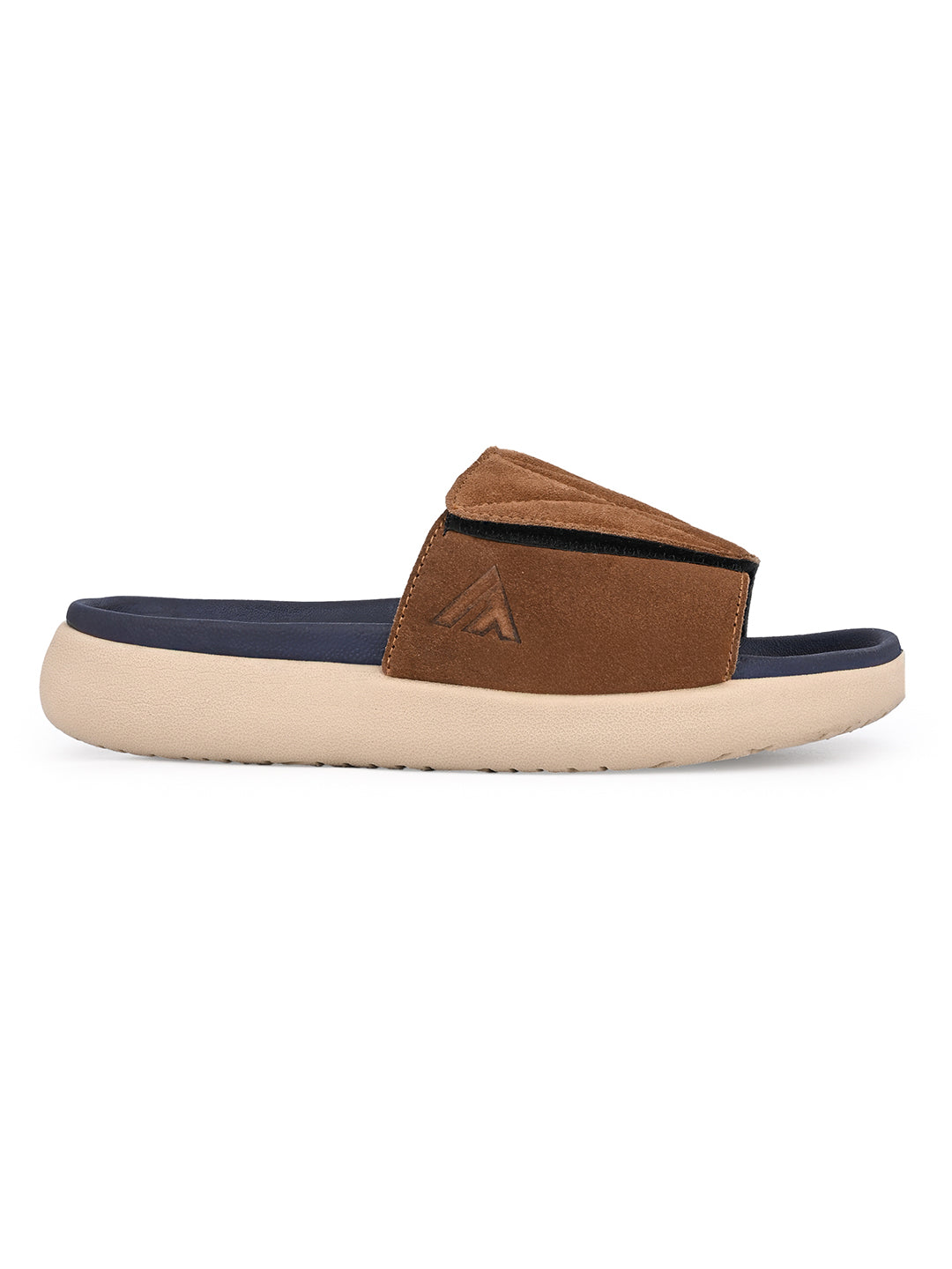 ALBERTO TORRESI Men Tan Suede Leather Adjustable Velcro Strap Comfort Slides