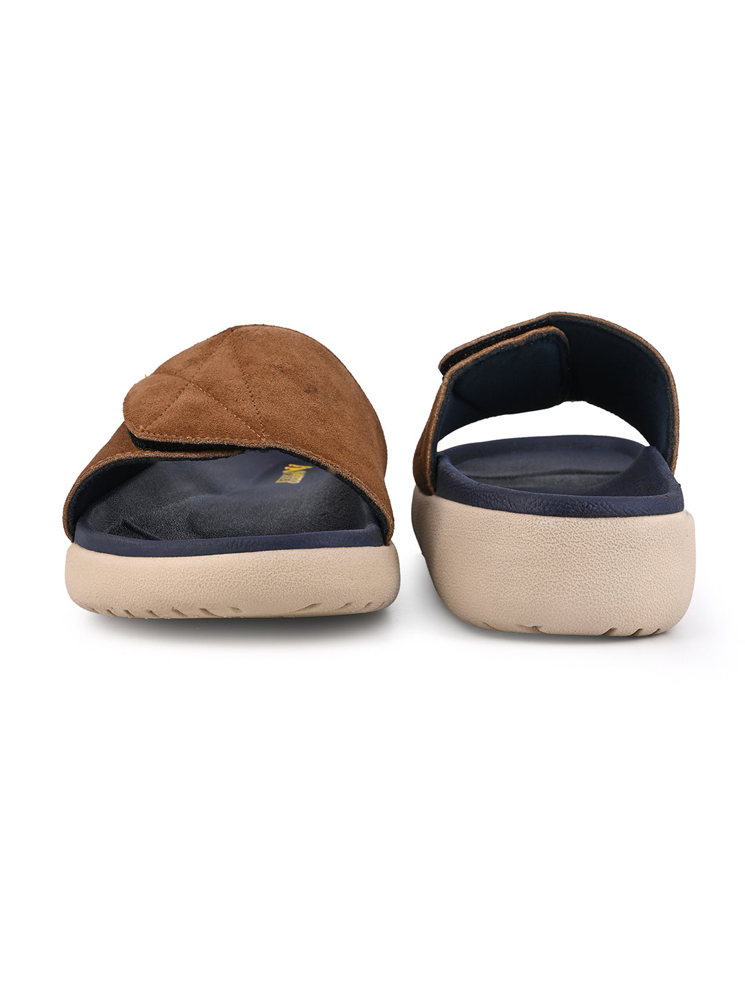 ALBERTO TORRESI Men Tan Suede Leather Adjustable Velcro Strap Comfort Slides