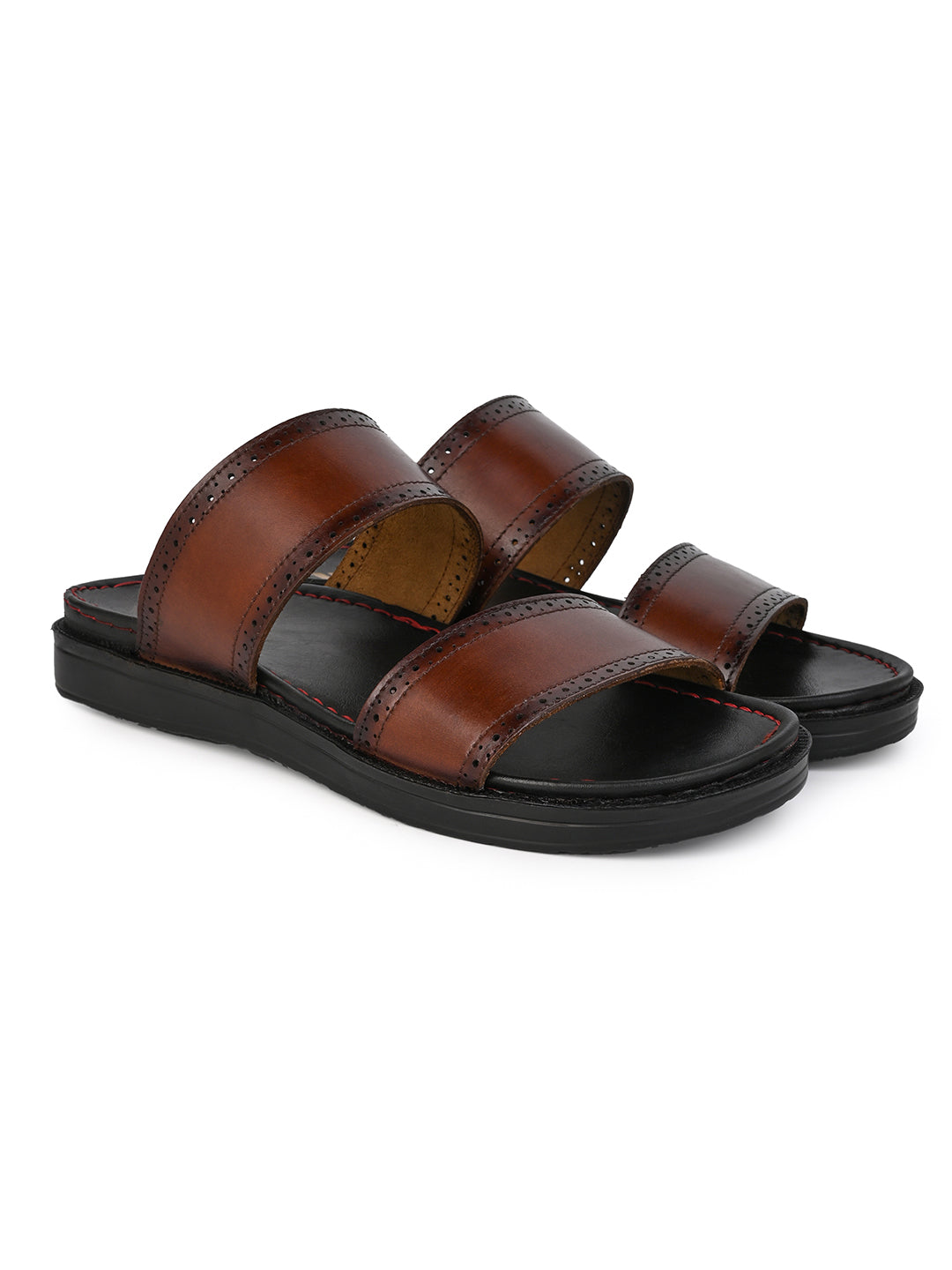 Alberto Torresi PVC Printed Branding Textured Tan Leather Men Slippers
