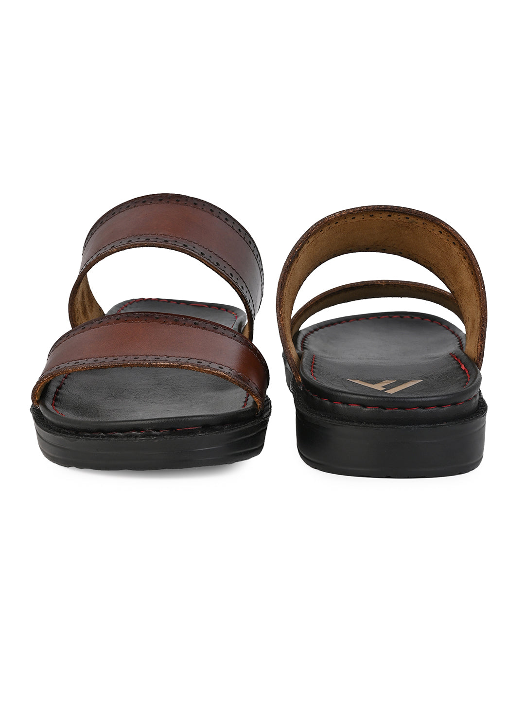 Alberto Torresi PVC Printed Branding Textured Tan Leather Men Slippers