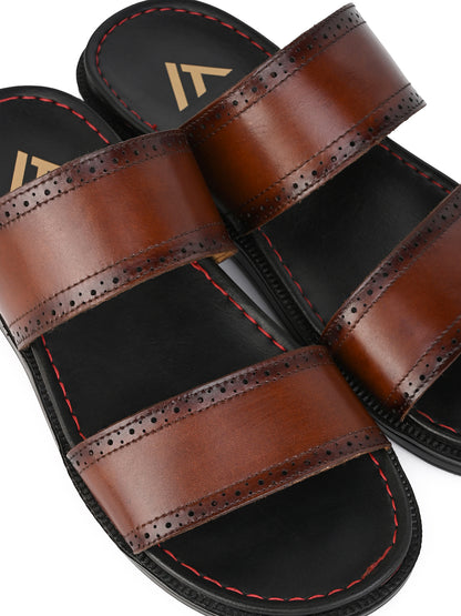 Alberto Torresi PVC Printed Branding Textured Tan Leather Men Slippers