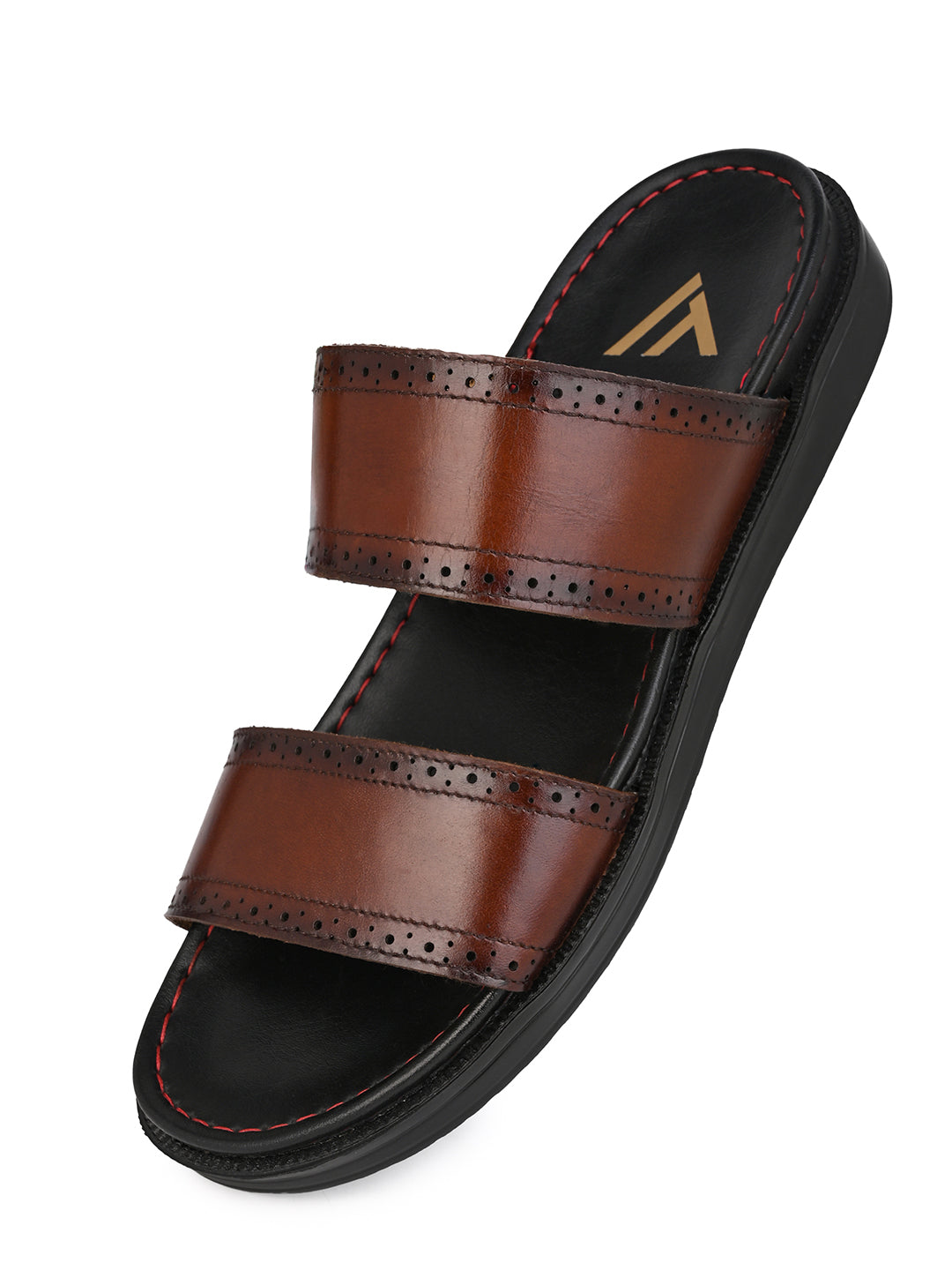 Alberto Torresi PVC Printed Branding Textured Tan Leather Men Slippers