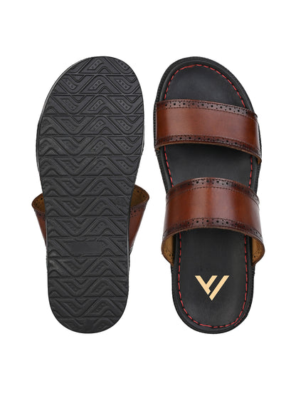 Alberto Torresi PVC Printed Branding Textured Tan Leather Men Slippers
