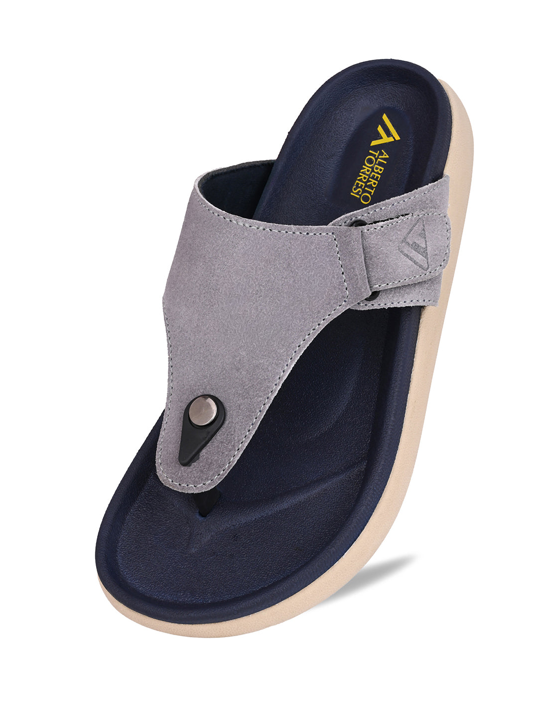 Men Mauve Genuine Suede Leather Adjustable T-Strap Comfort Slippers