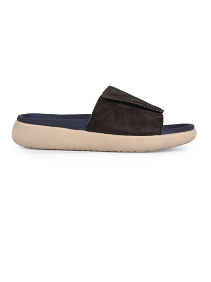 ALBERTO TORRESI Men Brown Suede Leather Adjustable Velcro Strap Comfort Slides