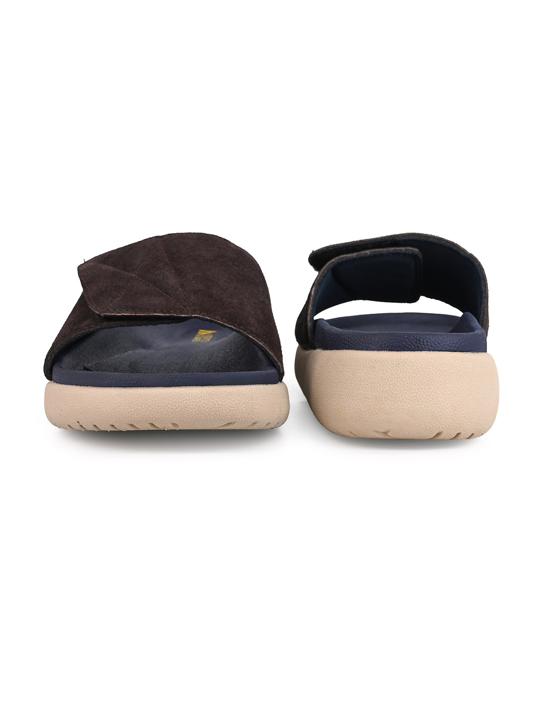 ALBERTO TORRESI Men Brown Suede Leather Adjustable Velcro Strap Comfort Slides