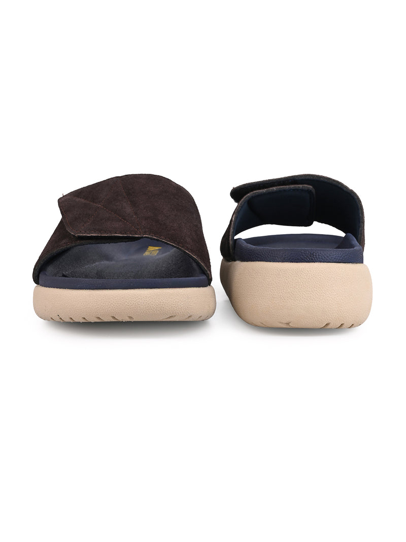 Savio Brown Comfort Slides for Men - Adjustable Velcro Strap Slippers for Casual & Everyday Wear
