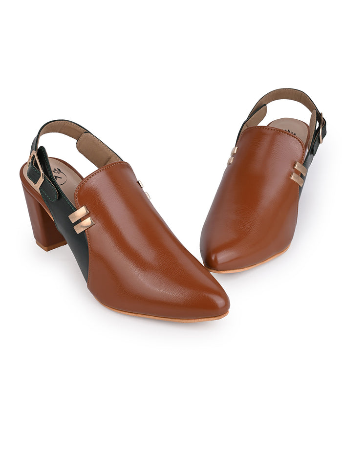 Alberto Torresi Women’s Tan & Black Slingback Block Heels