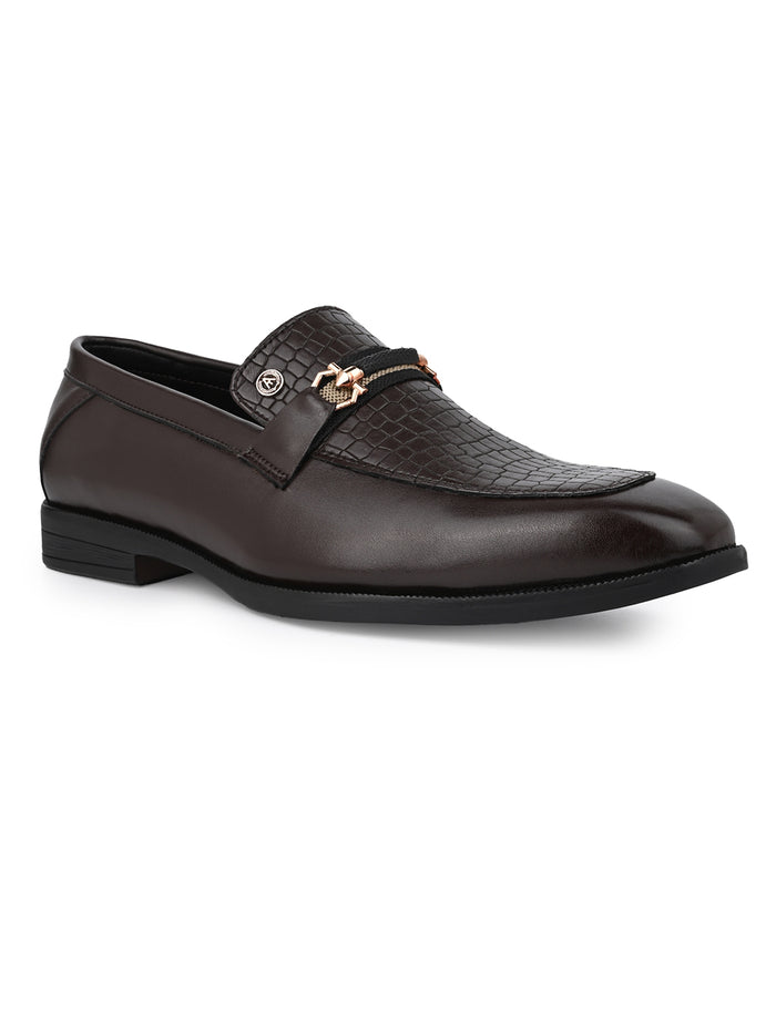 Calabria Brown Loafers for Men - Buckle Slip-On Dress Shoes for Casual & Party Wear
