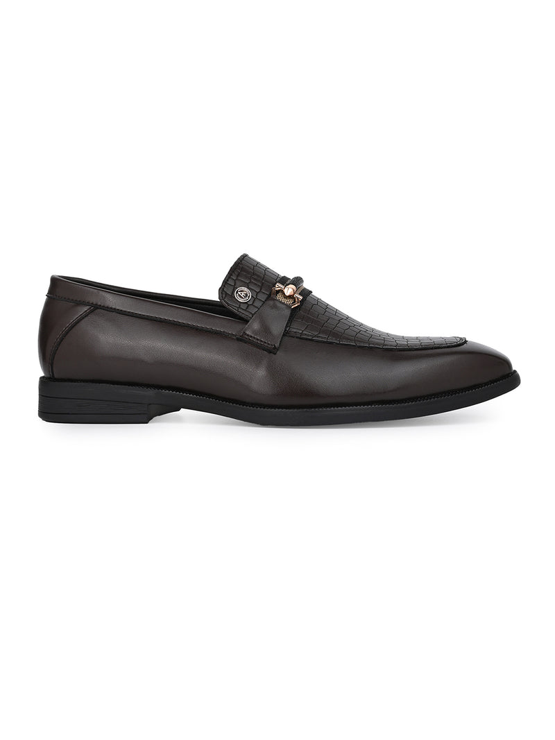 Calabria Brown Loafers for Men - Buckle Slip-On Dress Shoes for Casual & Party Wear
