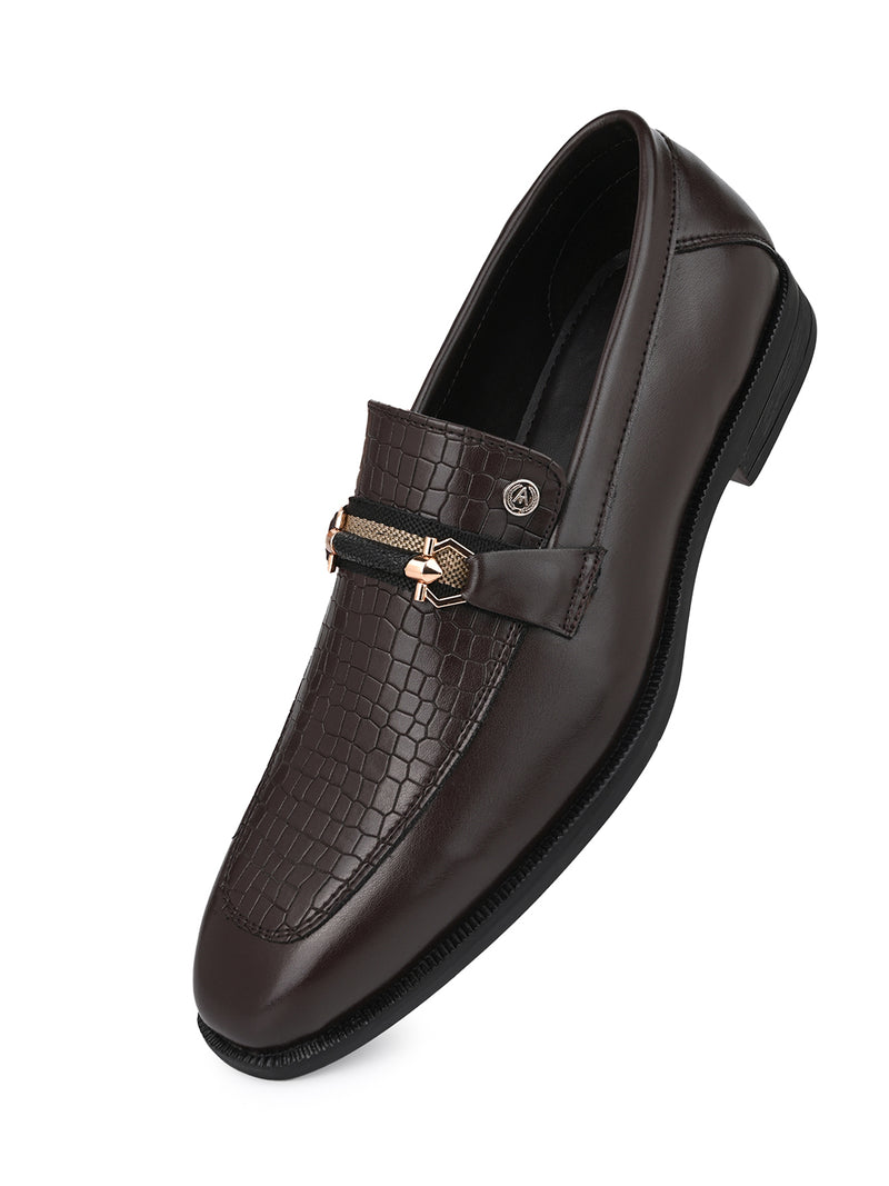 Calabria Brown Loafers for Men - Buckle Slip-On Dress Shoes for Casual & Party Wear