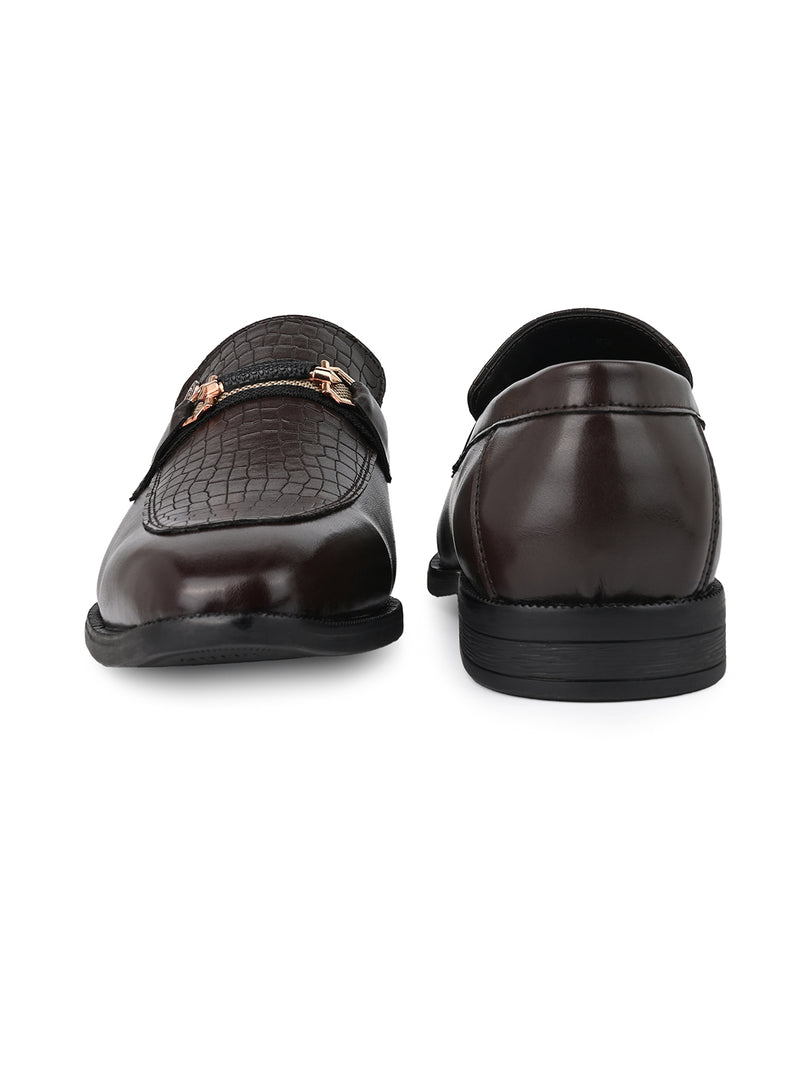 Calabria Brown Loafers for Men - Buckle Slip-On Dress Shoes for Casual & Party Wear