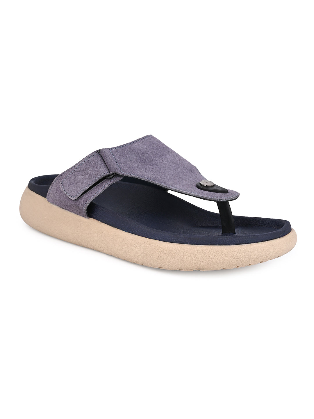 Men Mauve Genuine Suede Leather Adjustable T-Strap Comfort Slippers