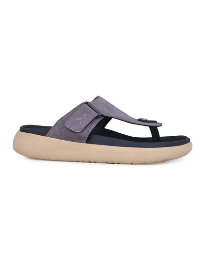 Men Mauve Genuine Suede Leather Adjustable T-Strap Comfort Slippers