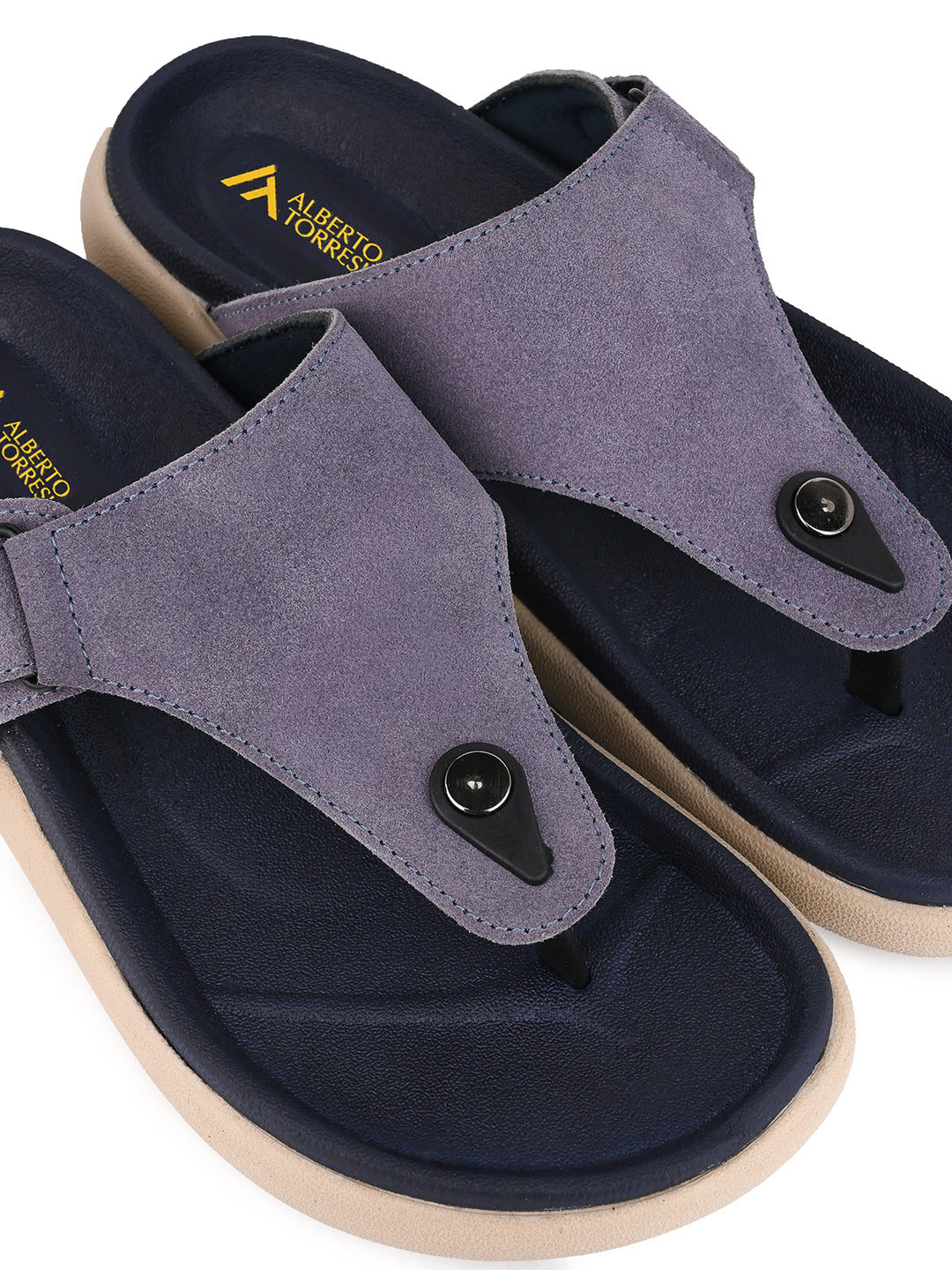 Men Mauve Genuine Suede Leather Adjustable T-Strap Comfort Slippers
