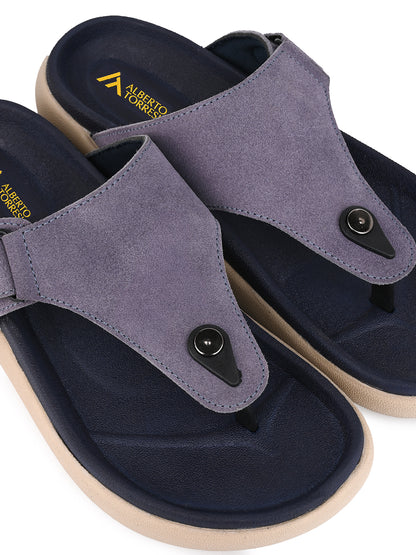 Men Mauve Genuine Suede Leather Adjustable T-Strap Comfort Slippers