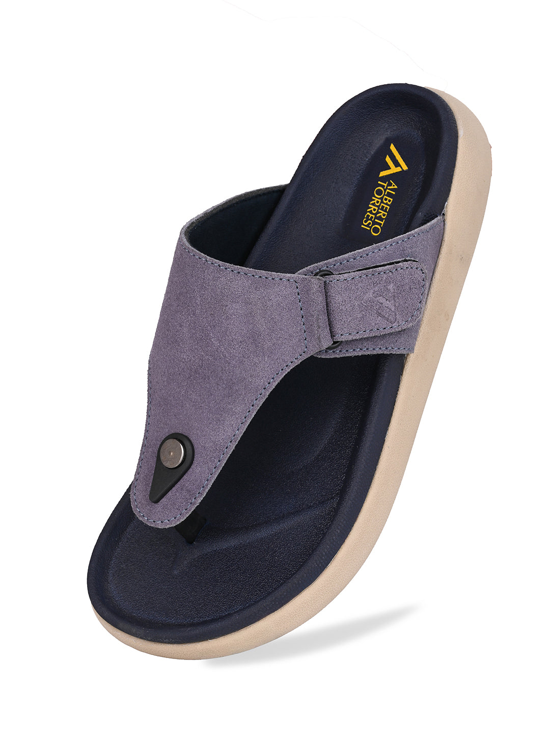 Men Mauve Genuine Suede Leather Adjustable T-Strap Comfort Slippers
