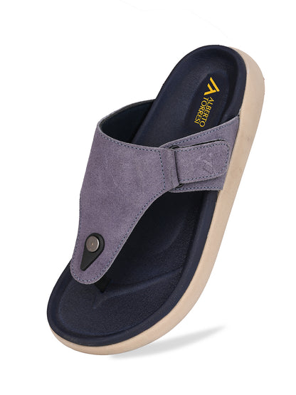 Men Mauve Genuine Suede Leather Adjustable T-Strap Comfort Slippers