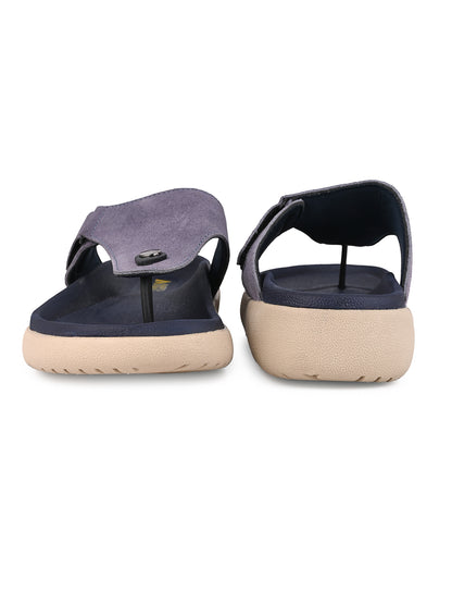 Men Mauve Genuine Suede Leather Adjustable T-Strap Comfort Slippers