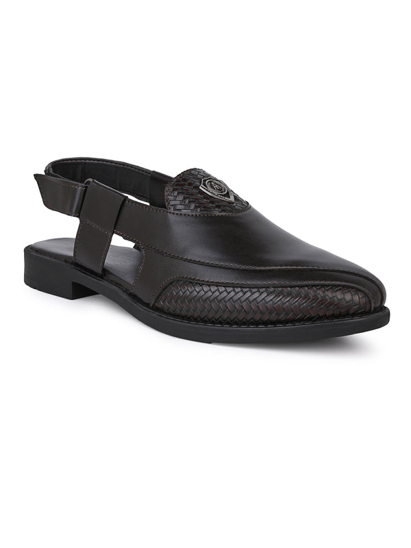Sultan Brown Peshawari Sandals for Men - Adjustable Backstrap Sandals for Casual & Ethnic Wear
