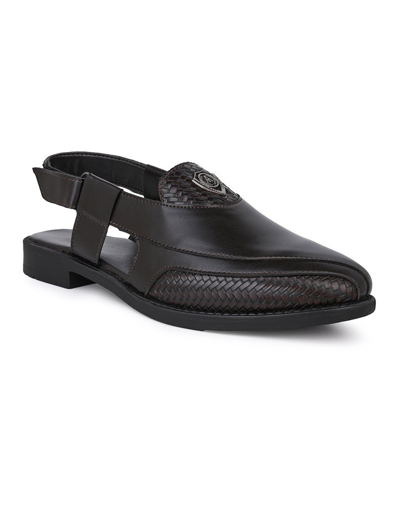 Sultan Brown Peshawari Sandals for Men - Adjustable Backstrap Sandals for Casual & Ethnic Wear