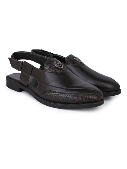 Sultan Brown Peshawari Sandals for Men - Adjustable Backstrap Sandals for Casual &amp; Ethnic Wear
