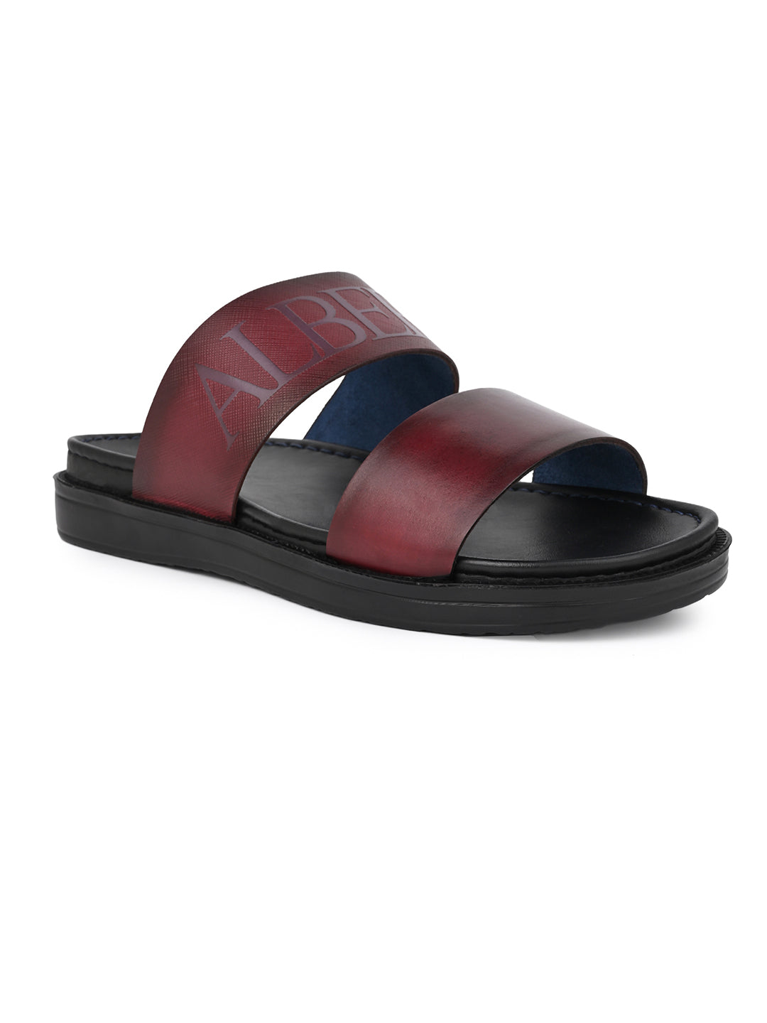 Alberto Torresi PVC Printed Branding Textured Bordo Leather Men Slippers