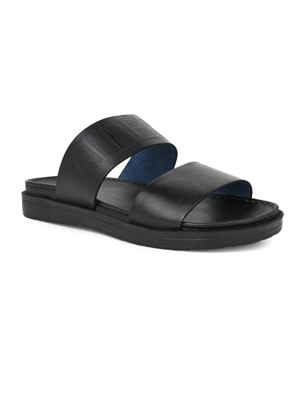 Alberto Torresi PVC Printed Branding Textured Blue Leather Men Slippers