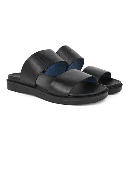 Alberto Torresi PVC Printed Branding Textured Blue Leather Men Slippers