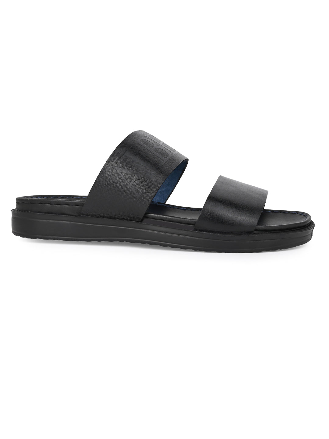 Alberto Torresi PVC Printed Branding Textured Blue Leather Men Slippers