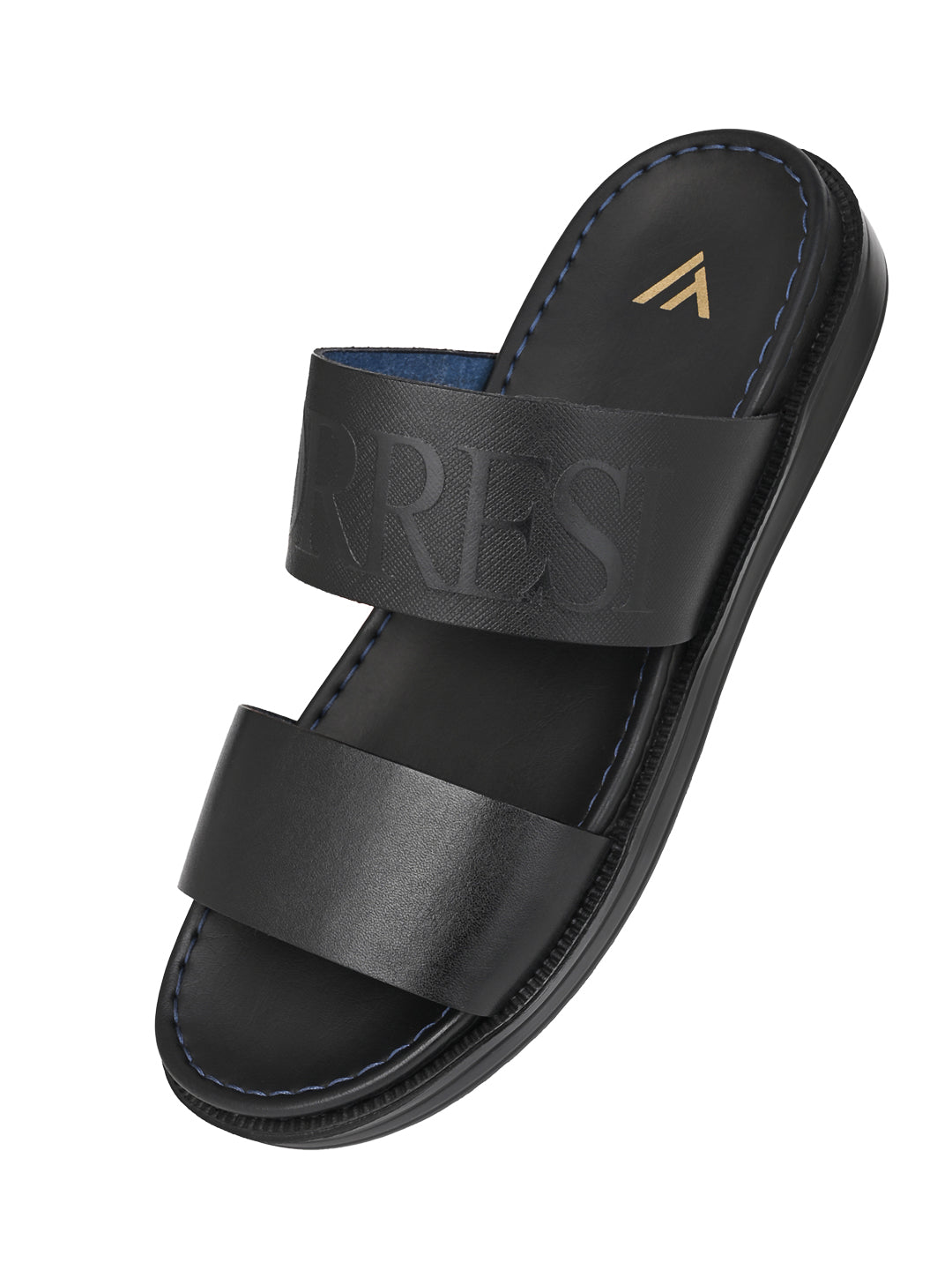 Alberto Torresi PVC Printed Branding Textured Blue Leather Men Slippers