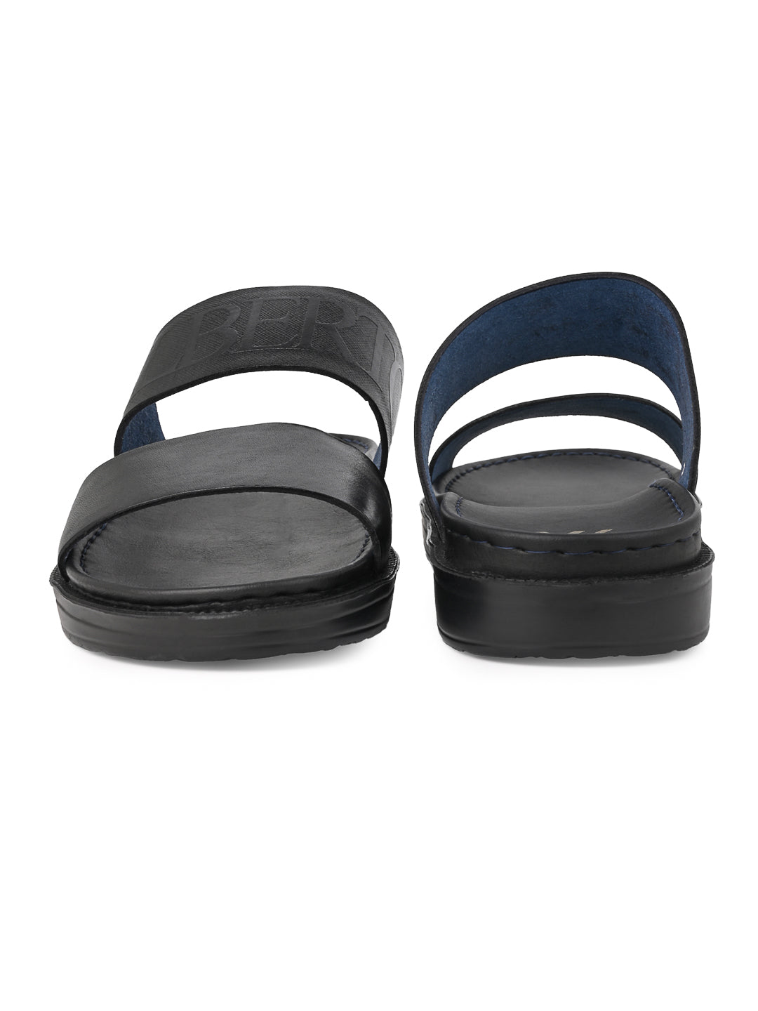 Alberto Torresi PVC Printed Branding Textured Blue Leather Men Slippers