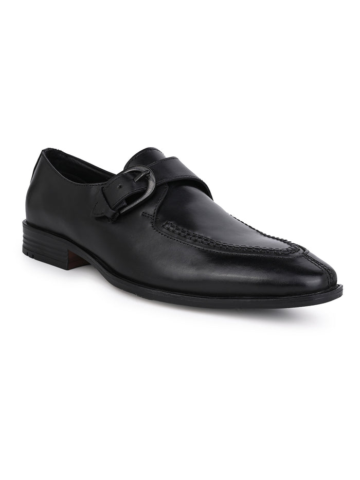 Nobile Black Genuine Leather Monk Strap Shoes for Men - Dress Shoes for Office & Party Wear