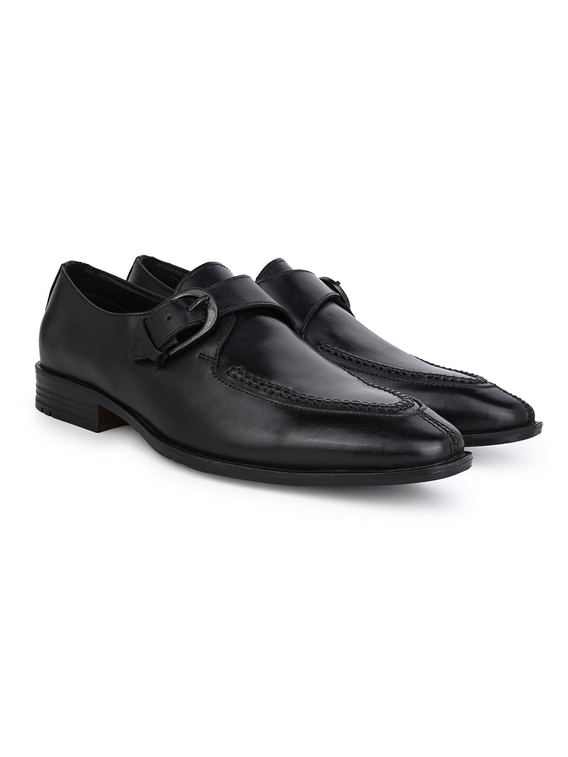 Nobile Black Genuine Leather Monk Strap Shoes for Men - Dress Shoes for Office & Party Wear