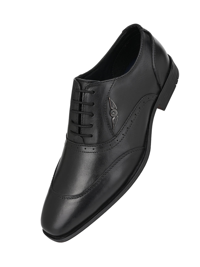 Cesare Black Genuine Leather Oxford Shoes for Men - Formal Lace-Up Shoes for Office & Party Wear