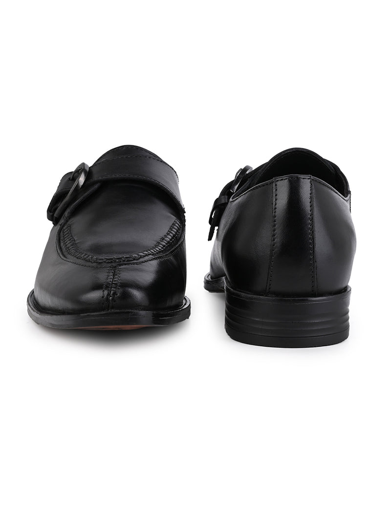 Nobile Black Genuine Leather Monk Strap Shoes for Men - Dress Shoes for Office & Party Wear