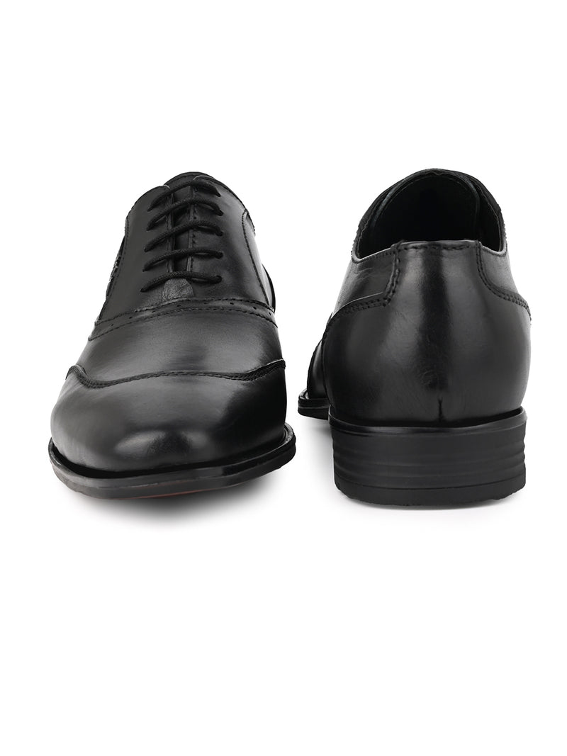 Cesare Black Genuine Leather Oxford Shoes for Men - Formal Lace-Up Shoes for Office & Party Wear