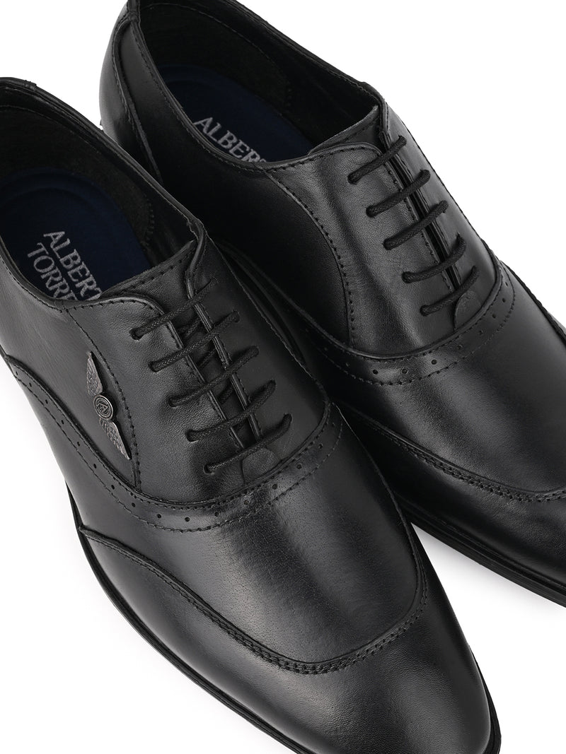 Cesare Black Genuine Leather Oxford Shoes for Men - Formal Lace-Up Shoes for Office & Party Wear