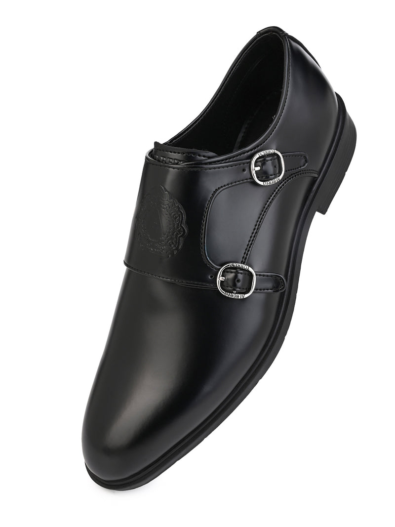 Toro Black Monk Strap Shoes for Men - Dress Shoes for Casual & Party Wear