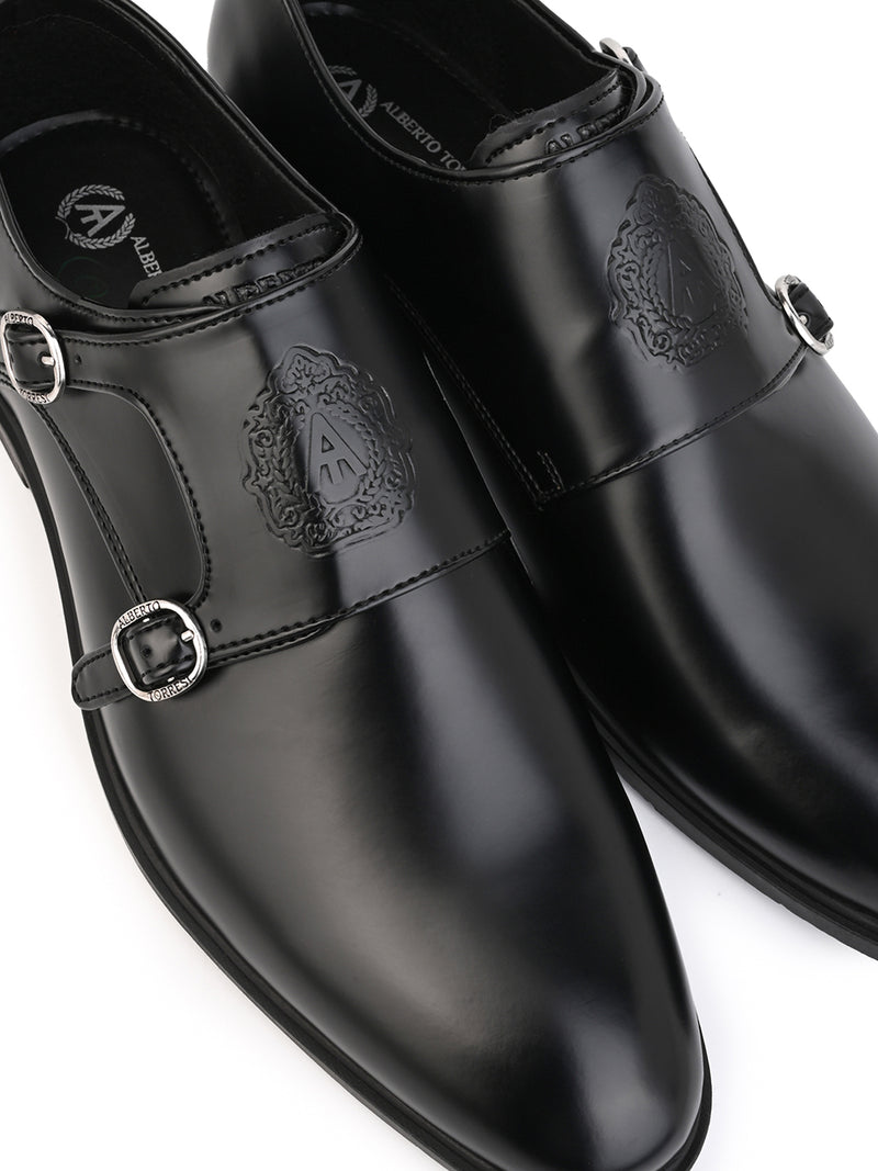 Toro Black Monk Strap Shoes for Men - Dress Shoes for Casual & Party Wear