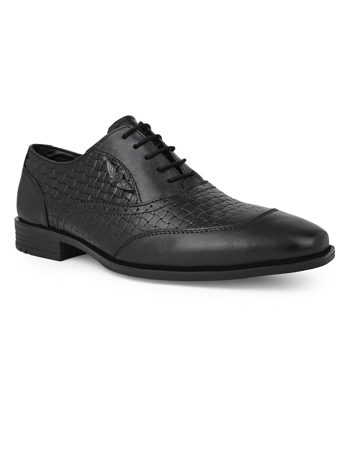 Augusto Black Leather Formal Shoes for Men - Lace-Up Shoes for Office & Party Wear