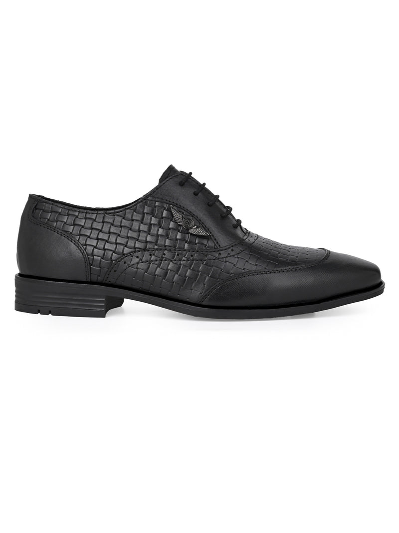 Augusto Black Leather Formal Shoes for Men - Lace-Up Shoes for Office & Party Wear