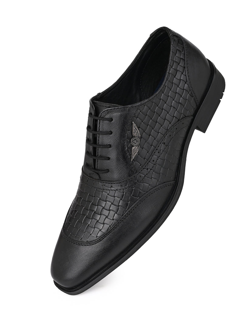 Augusto Black Leather Formal Shoes for Men - Lace-Up Shoes for Office & Party Wear