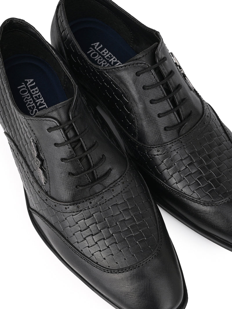 Augusto Black Leather Formal Shoes for Men - Lace-Up Shoes for Office & Party Wear